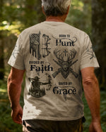 Blisscorners Born To Hunt Guided By Faith Saved By Grace Shirt, Personalized Hunting 3D Shirt