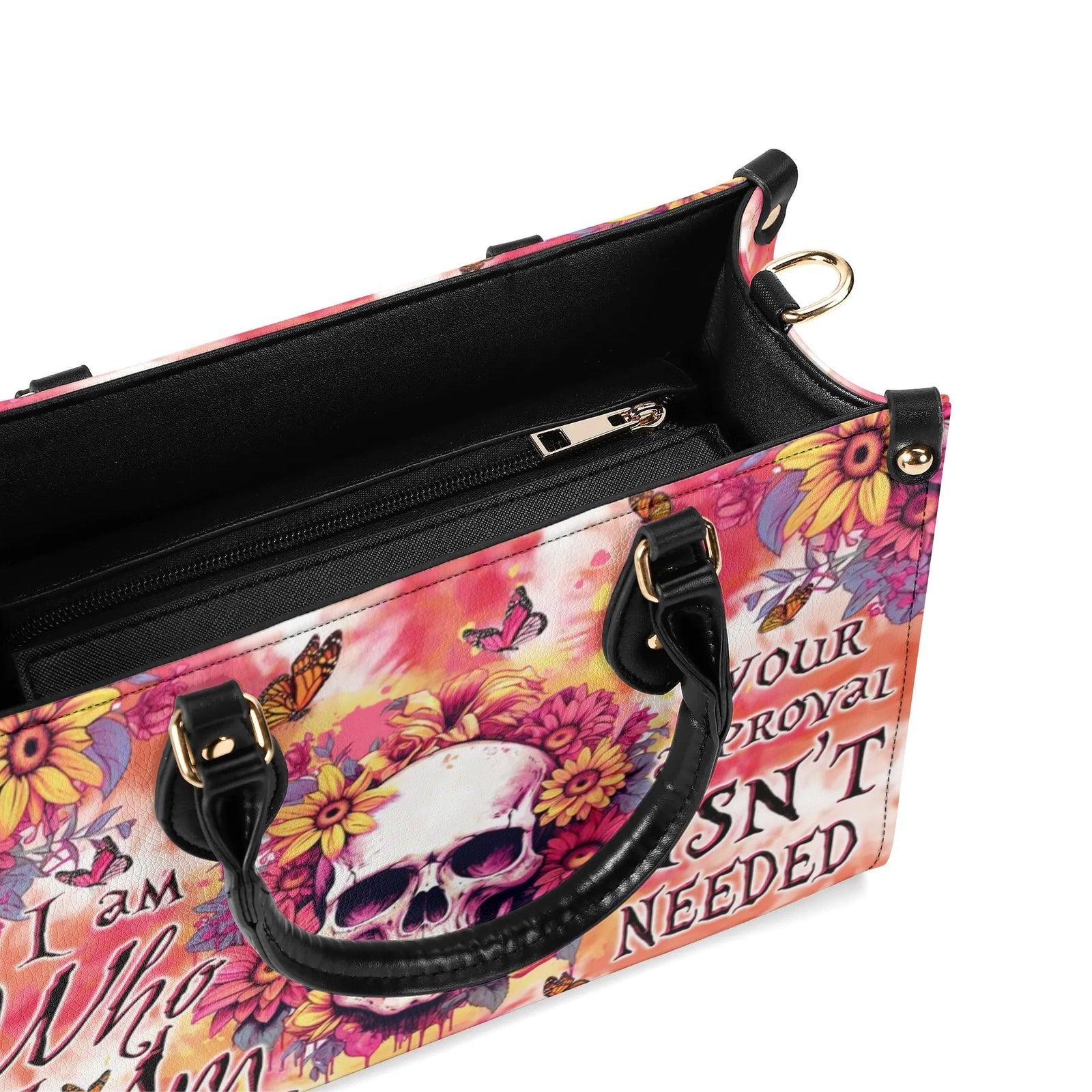 BLISSCORNERS I AM WHO I AM FLORAL SKULL TIE DYE LEATHER HANDBAG