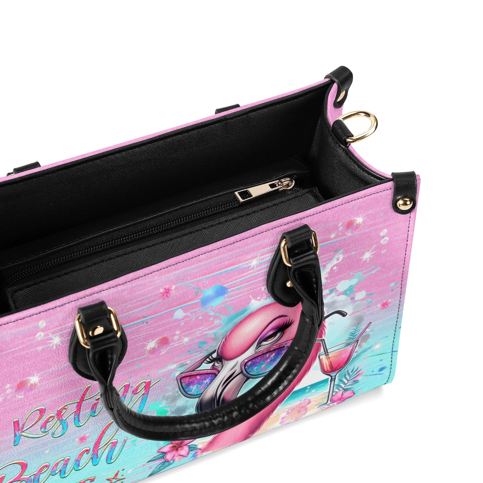 BLISSCORNERS RESTING BEACH FACE FLAMINGO LEATHER HANDBAG