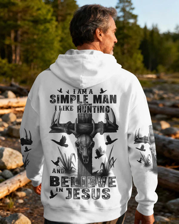 Blisscorners I Am A Simple Man I Like Hunting And Believe In Jesus Shirt, Personalized Hunting 3D Shirt