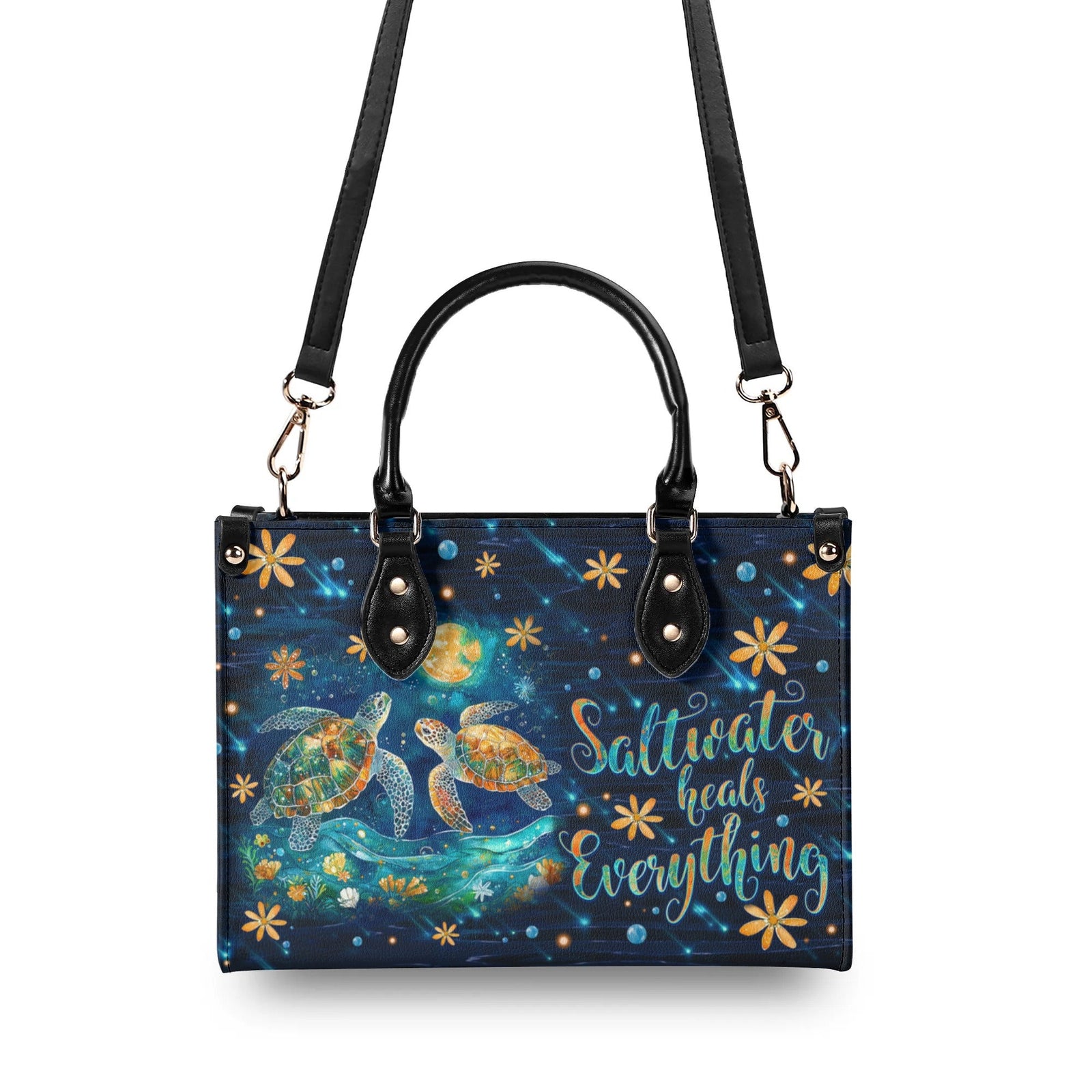 BLISSCORNERS SALTWATER HEALS EVERYTHING TURTLE LEATHER HANDBAG