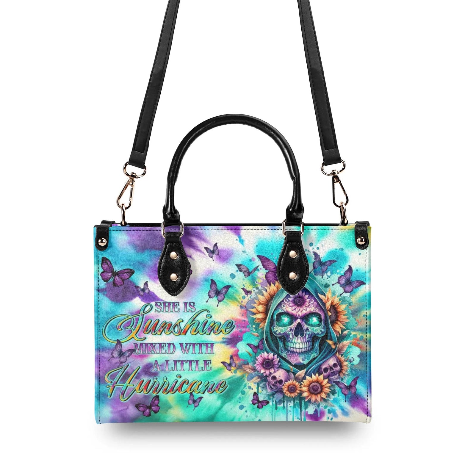 BLISSCORNERS SHE IS SUNSHINE REAPER SUNFLOWER TIE DYE LEATHER HANDBAG