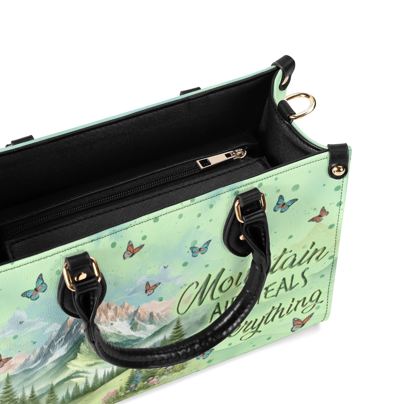 BLISSCORNERS MOUNTAIN AIR HEALS EVERYTHING LEATHER HANDBAG