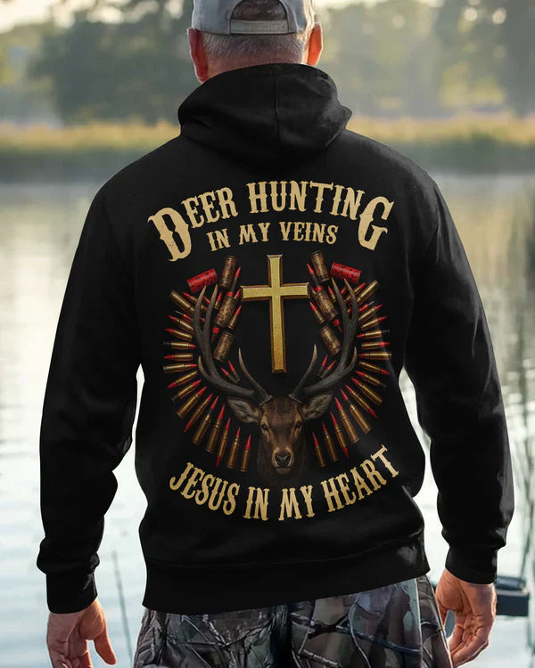 Blisscorners Deer Hunting In My Veins Jesus In My Heart Shirt, Personalized Hunting 3D Shirt