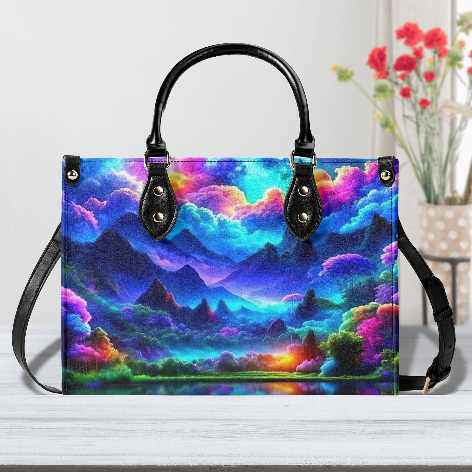 BLISSCORNERS GLOWING NATURE SCENE LEATHER HANDBAG