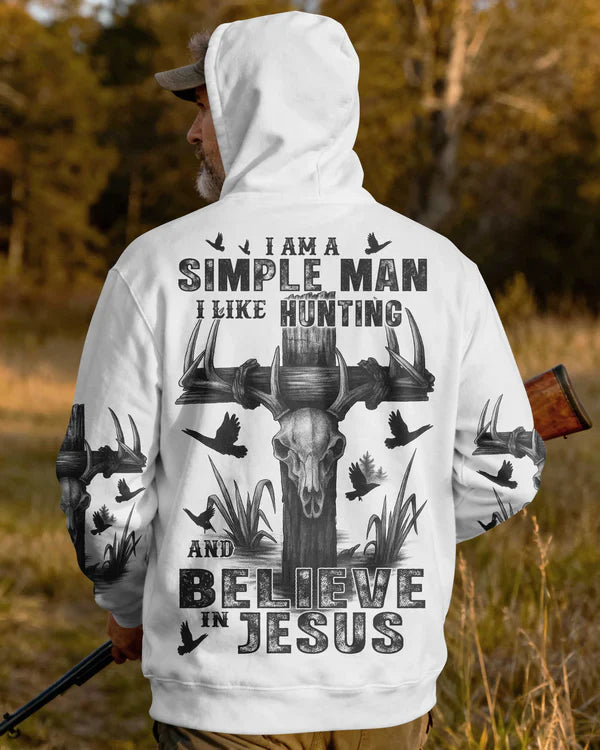 Blisscorners I Am A Simple Man I Like Hunting And Believe In Jesus Shirt, Personalized Hunting 3D Shirt