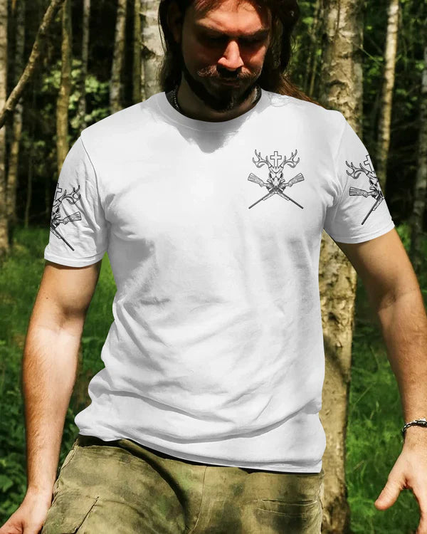 Blisscorners Never Underestimate An Old Man Who Believe In Jesus And Love Hunting Shirt, Personalized Hunting 3D Shirt - White