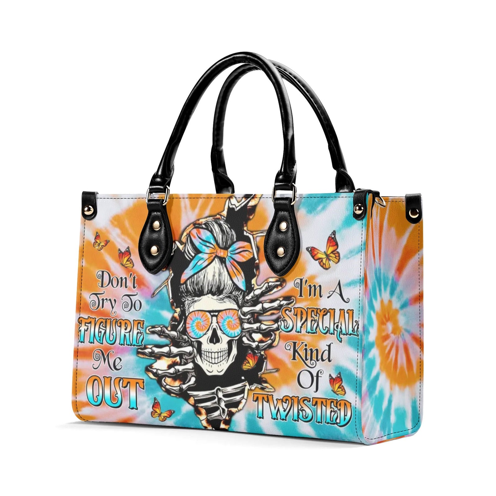 BLISSCORNERS DON'T TRY TO FIGURE ME OUT TIE DYE MESSY BUN LEATHER HANDBAG