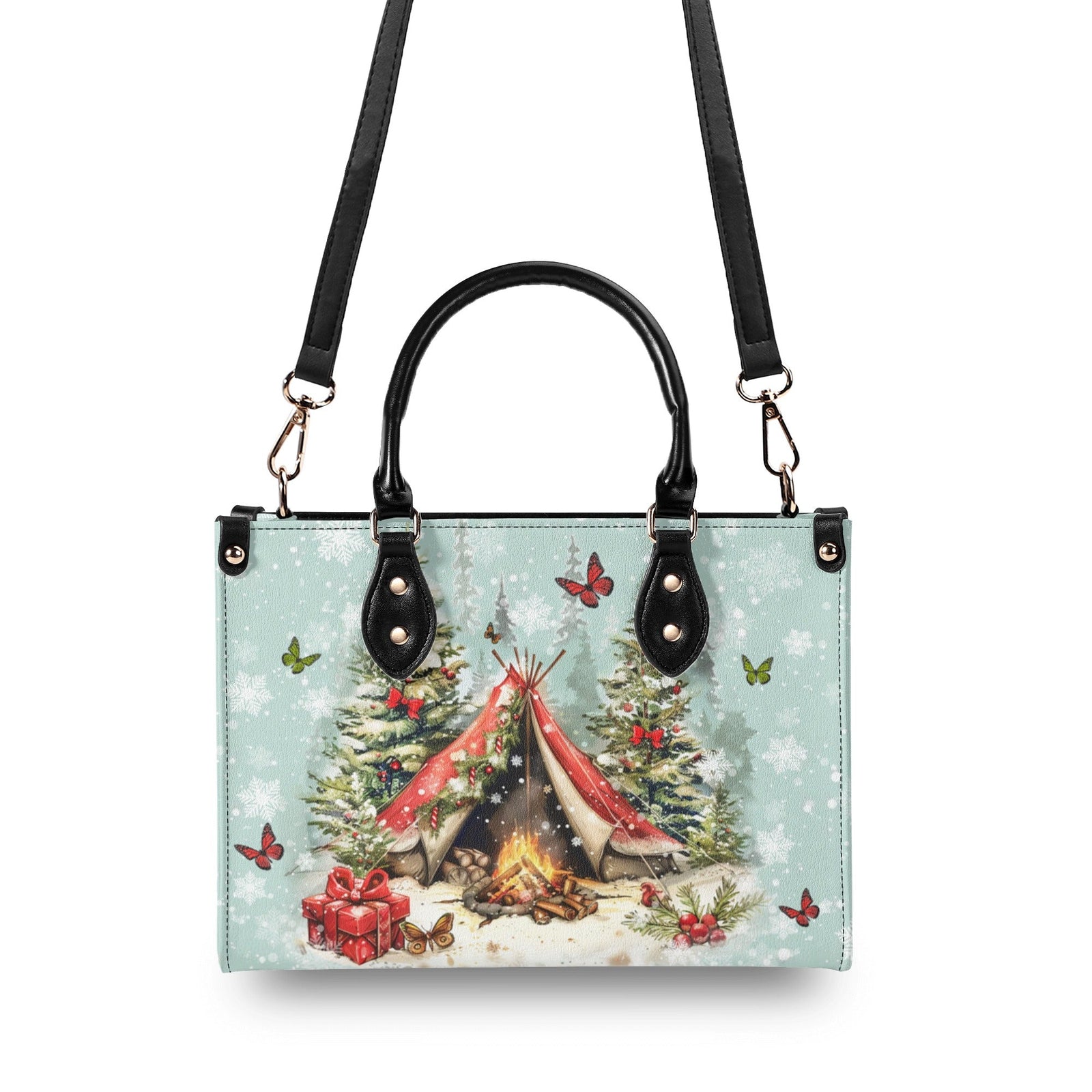 BLISSCORNERS MAKING MEMORIES ONE CAMPFIRE CHRISTMAS LEATHER HANDBAG