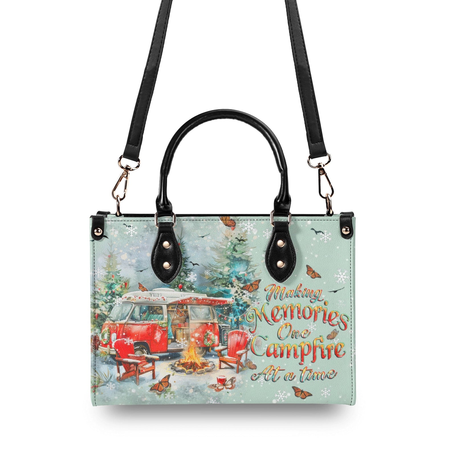BLISSCORNERS MAKING MEMORIES ONE CAMPFIRE CHRISTMAS LEATHER HANDBAG