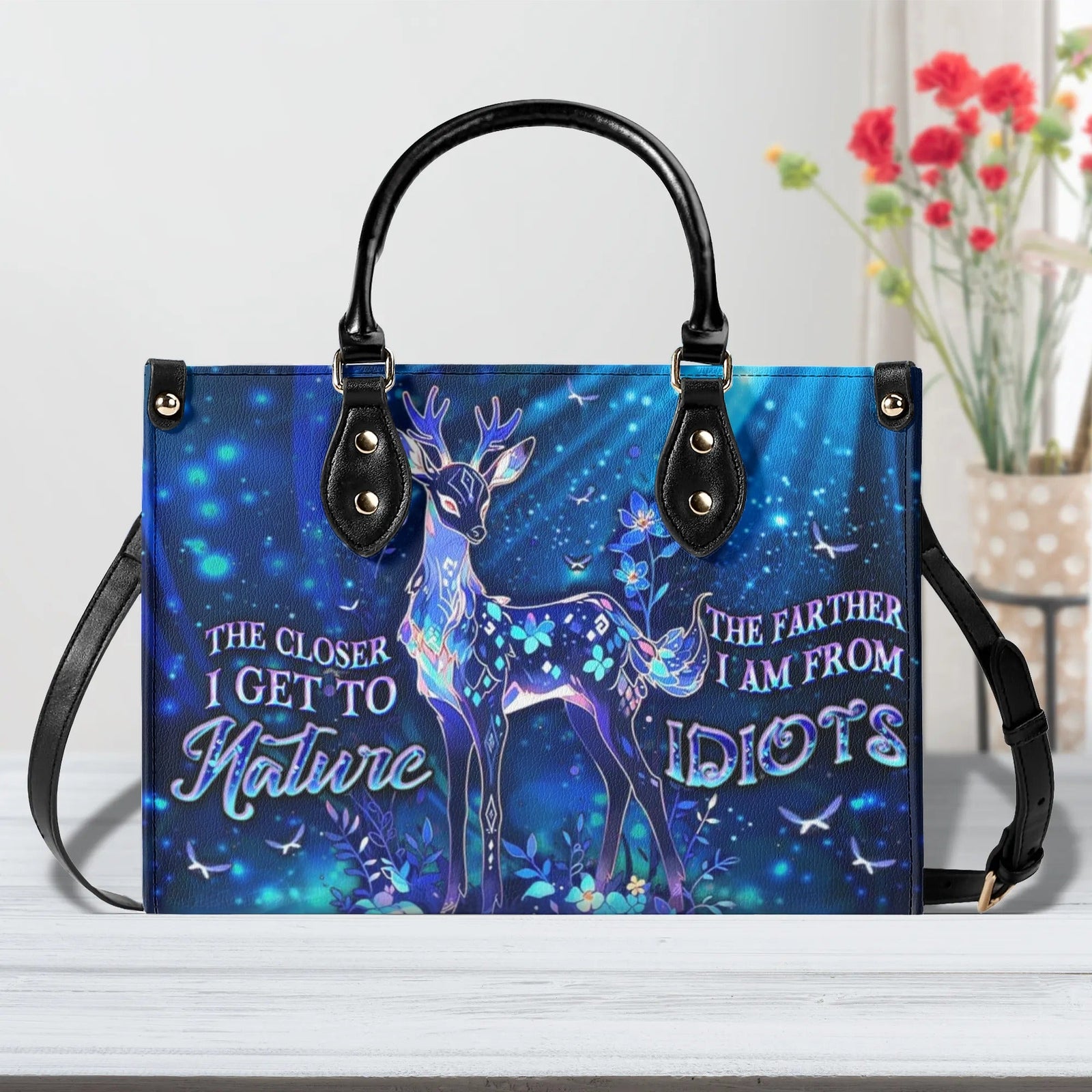 BLISSCORNERS THE CLOSER I GET TO NATURE DEER LEATHER HANDBAG