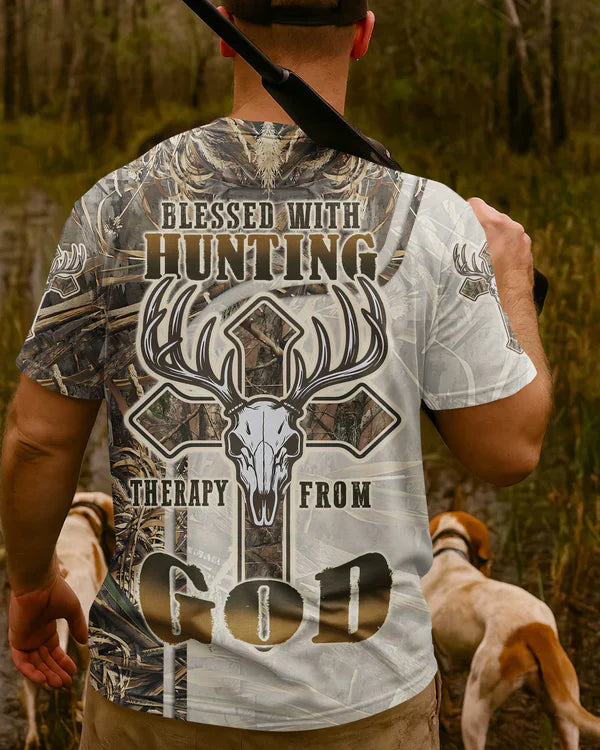Blisscorners Blessed With Hunting Therapy From God Shirt, Personalized Hunting 3D Shirt