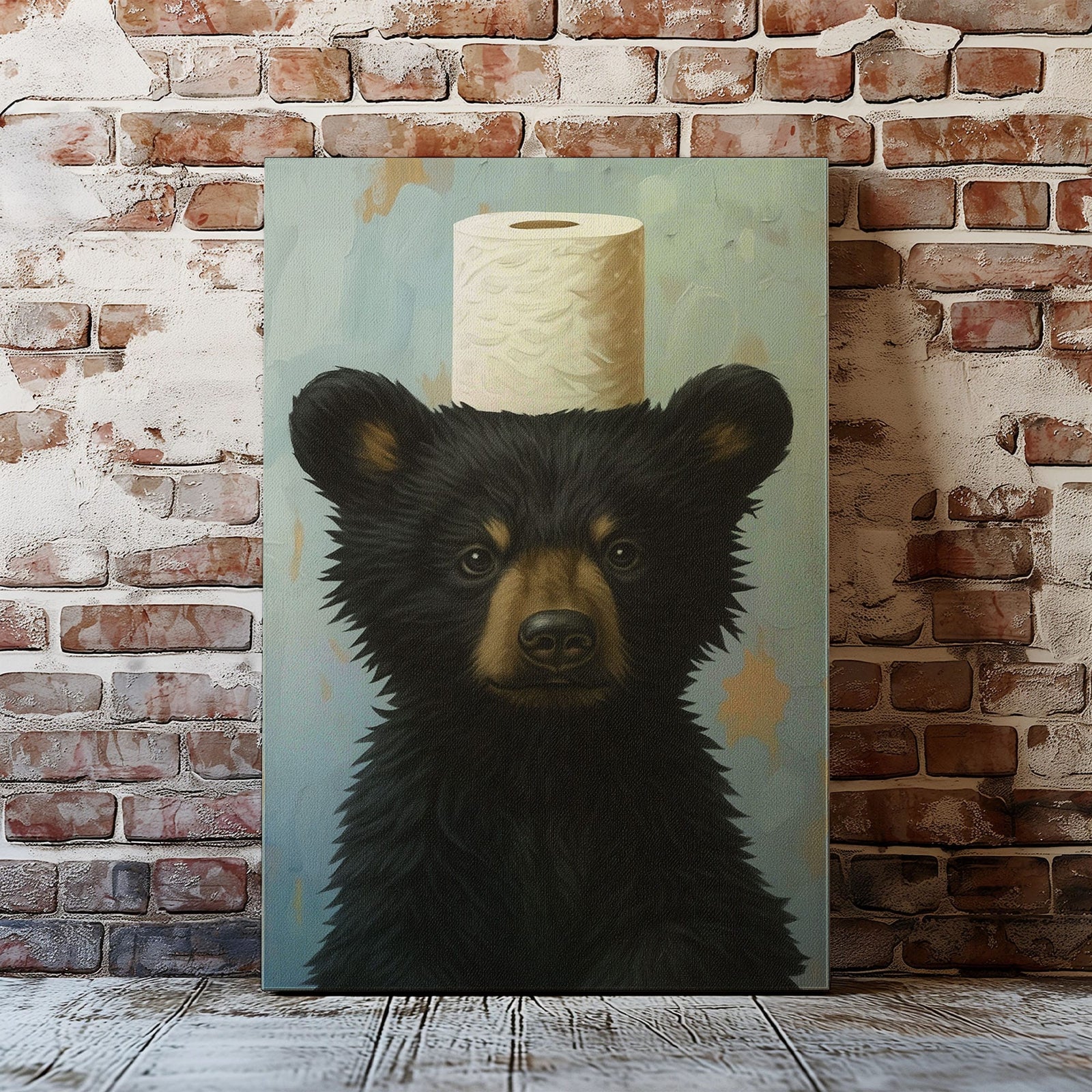Blisscorners Toilet Paper Bear Canvas funny Bathroom Wall Art LM2611