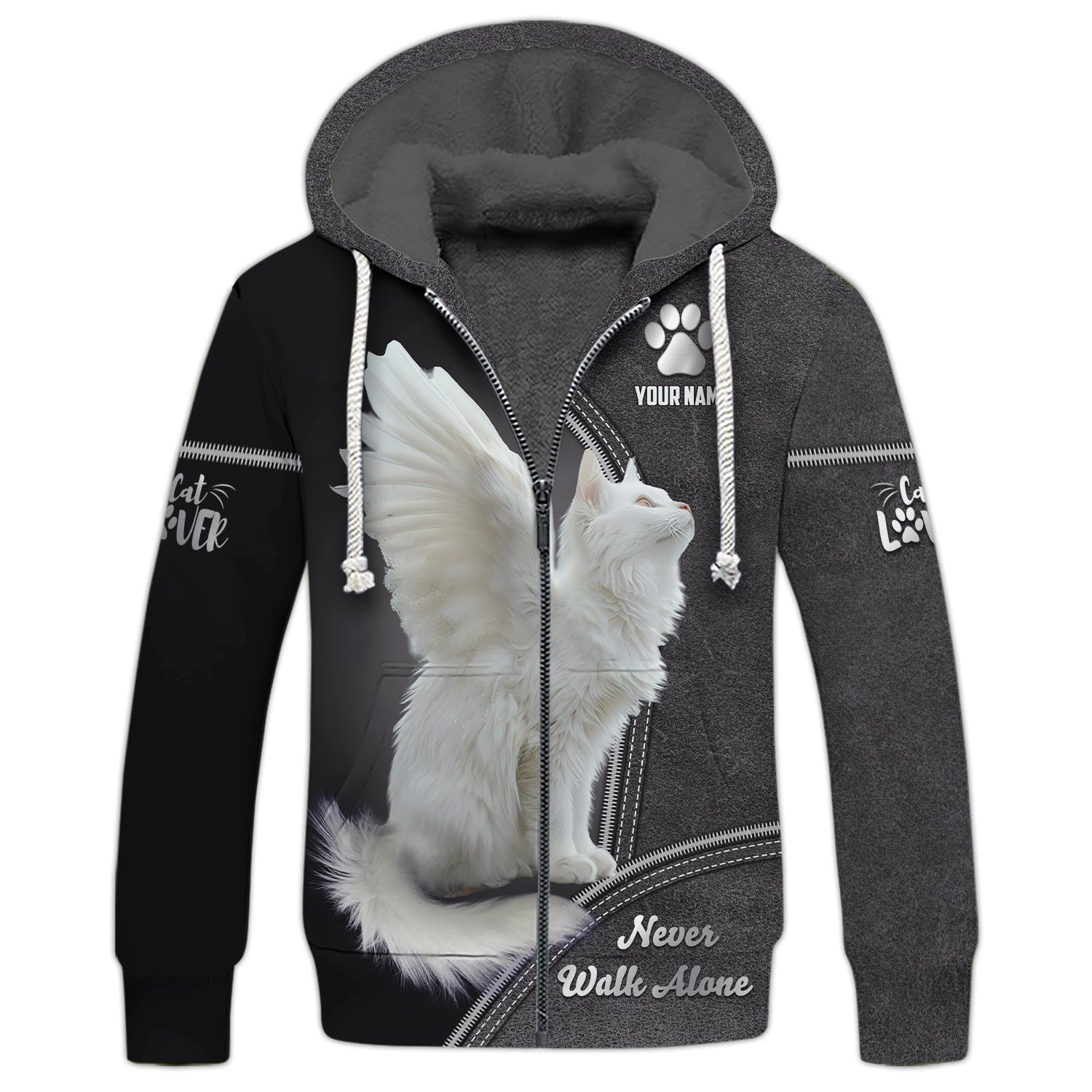 Blisscorners White Cat Custom Name Shirt Never Walk Alone Gift For Cat Lover 3D Shirts