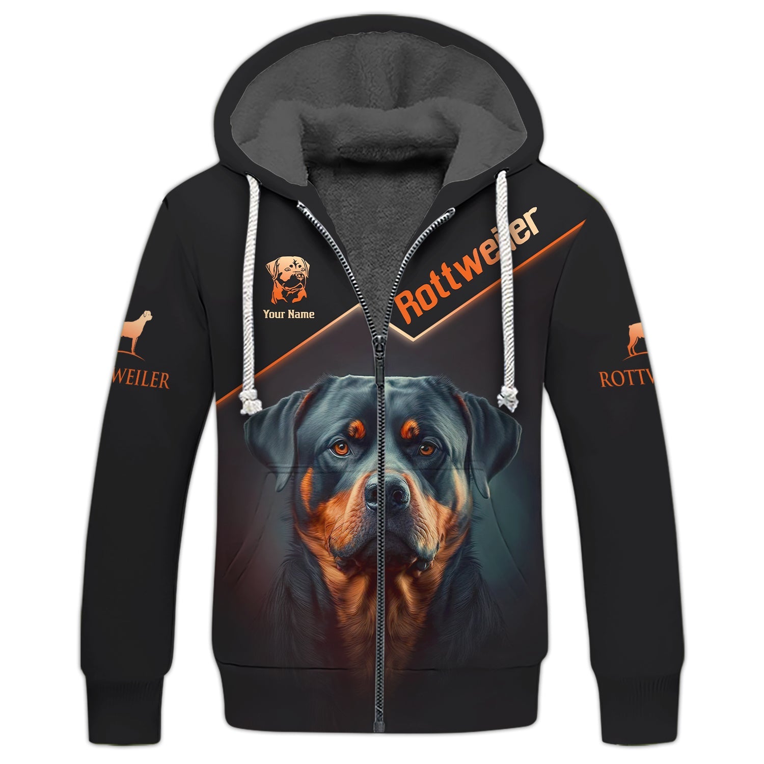 Blisscorners 3D Full Print Brave Rottweiler Zipper Hoodie Personalized Name Gift For Rottweiler Lovers