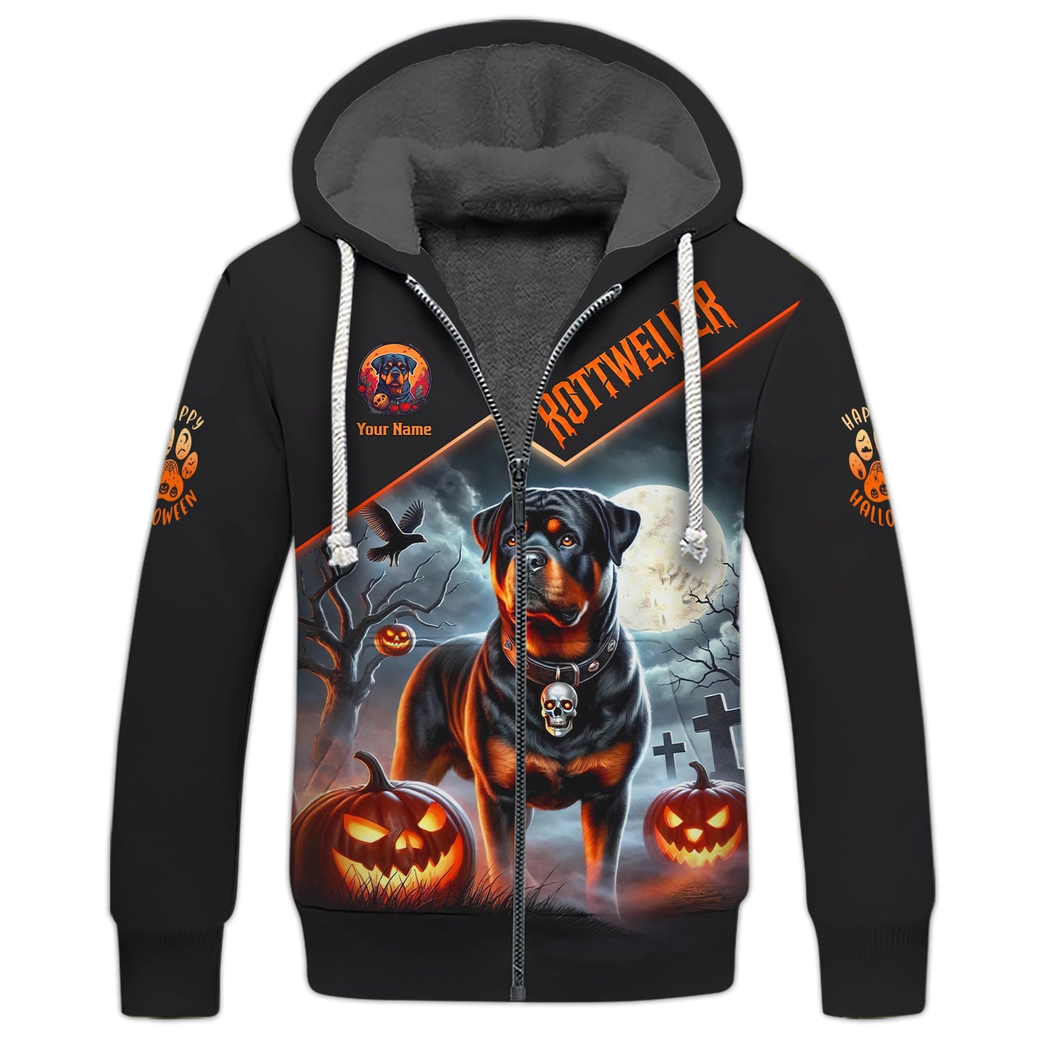 Blisscorners Happy Halloween Custom Name 3D T-Shirts Rottweiler With Pumpkin Halloween Shirt