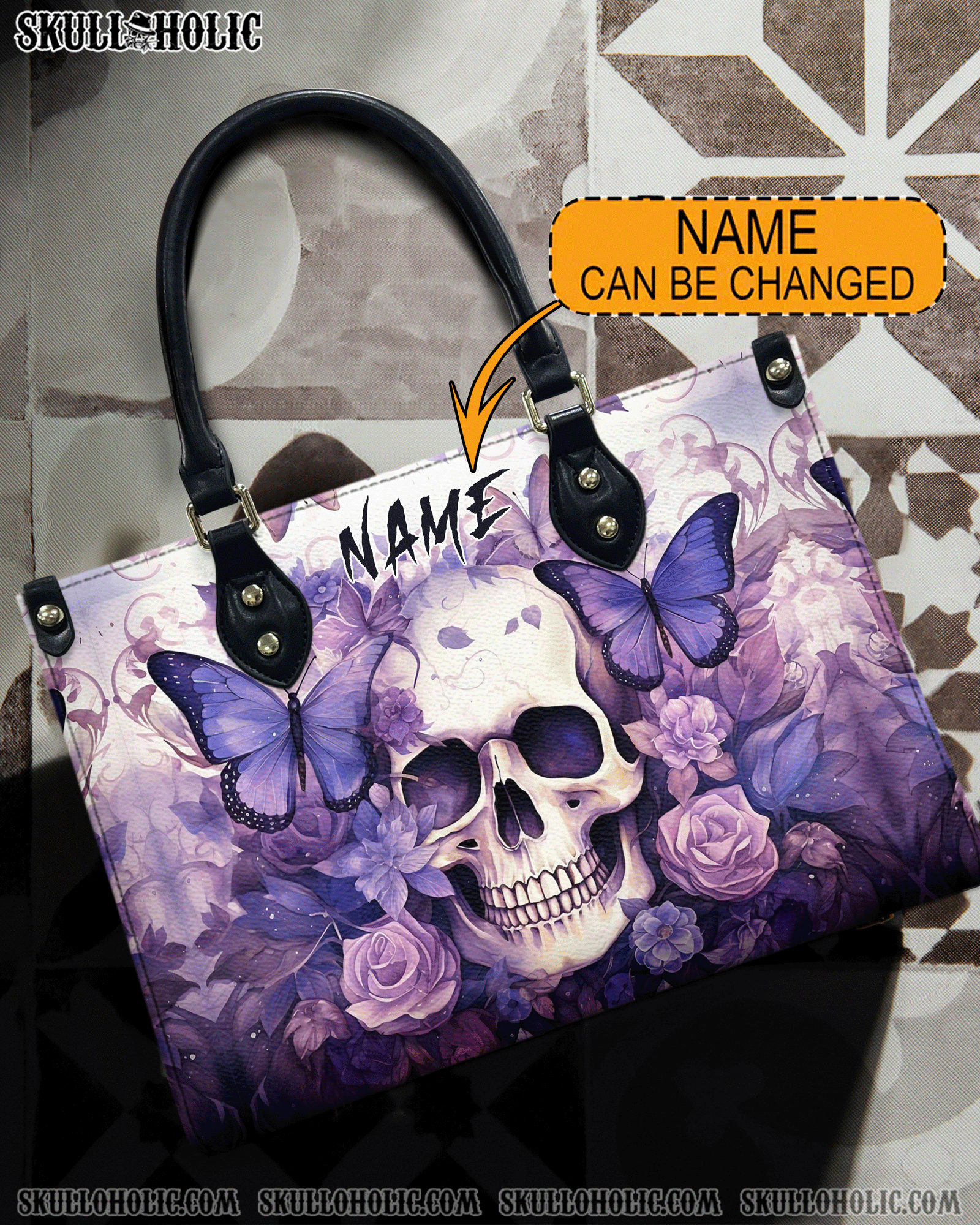 BLISSCORNERS SKULL FLORAL LEATHER HANDBAG