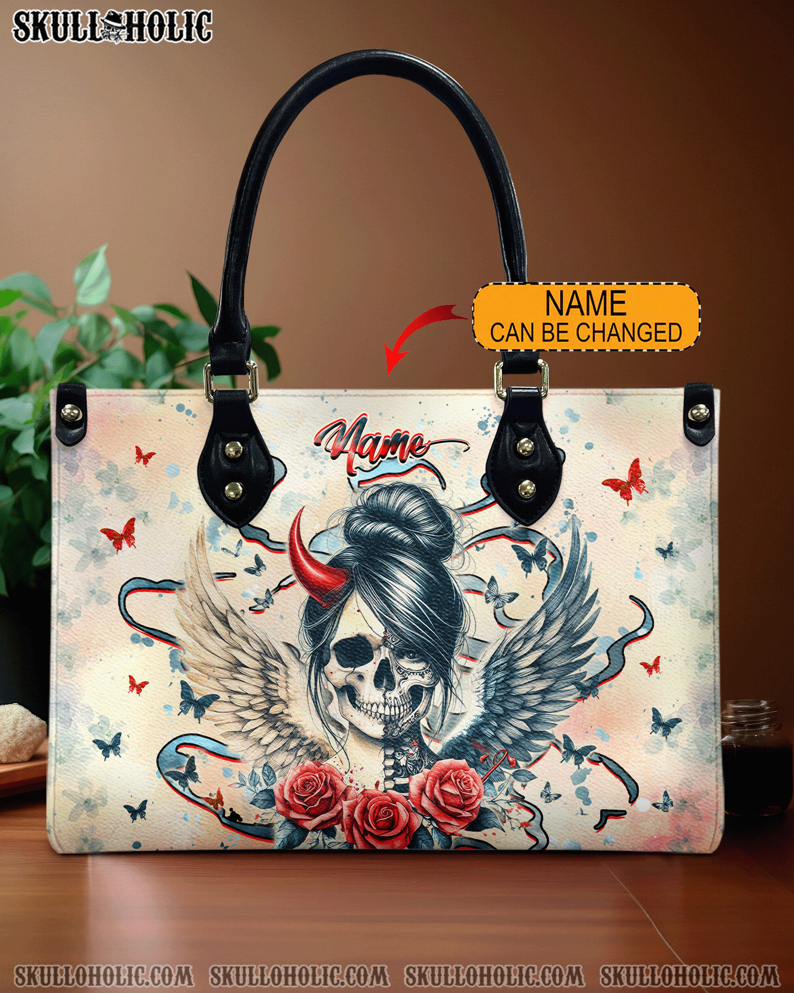 BLISSCORNERS SKULL LADY EVIL LEATHER HANDBAG
