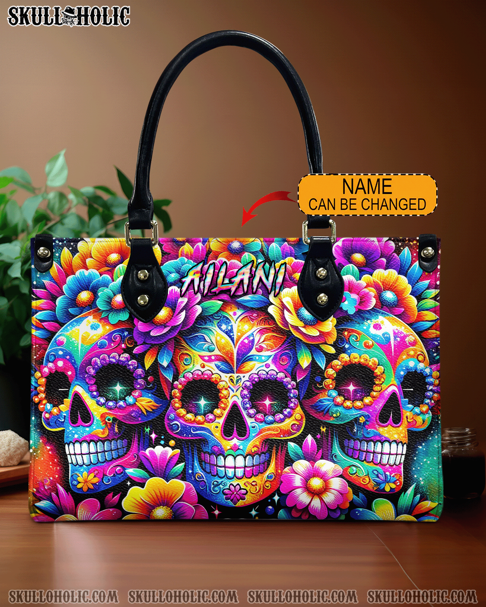 BLISSCORNERS SEAMLESS RAINBOW SUGAR SKULL LEATHER HANDBAG