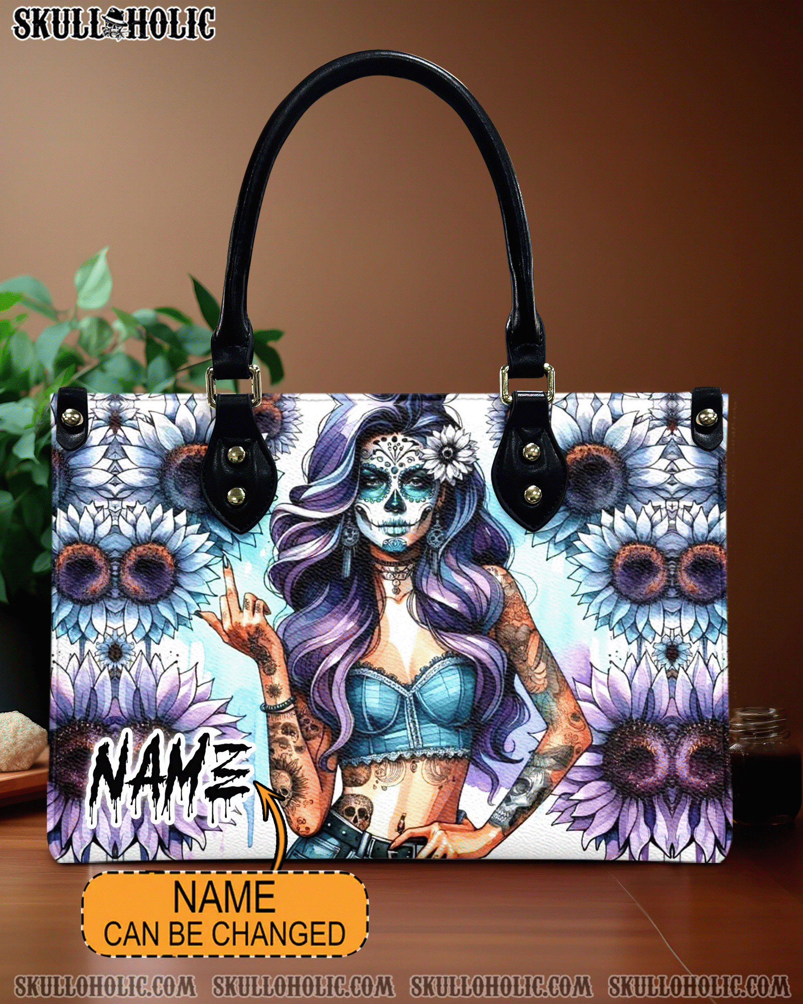 BLISSCORNERS SUGAR SKULL LADY FLOWER LEATHER HANDBAG