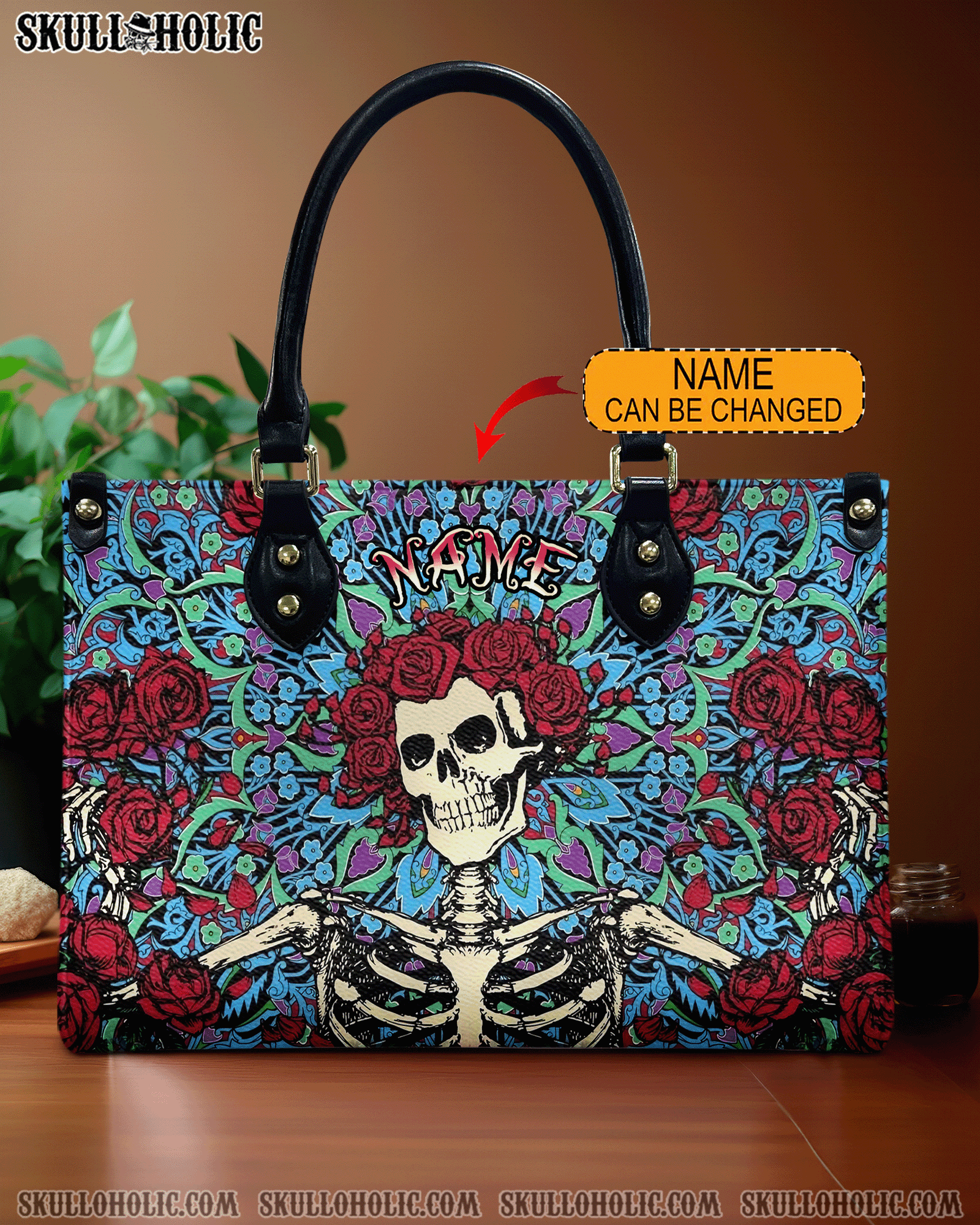 BLISSCORNERS SKELETON ROSE LEATHER HANDBAG
