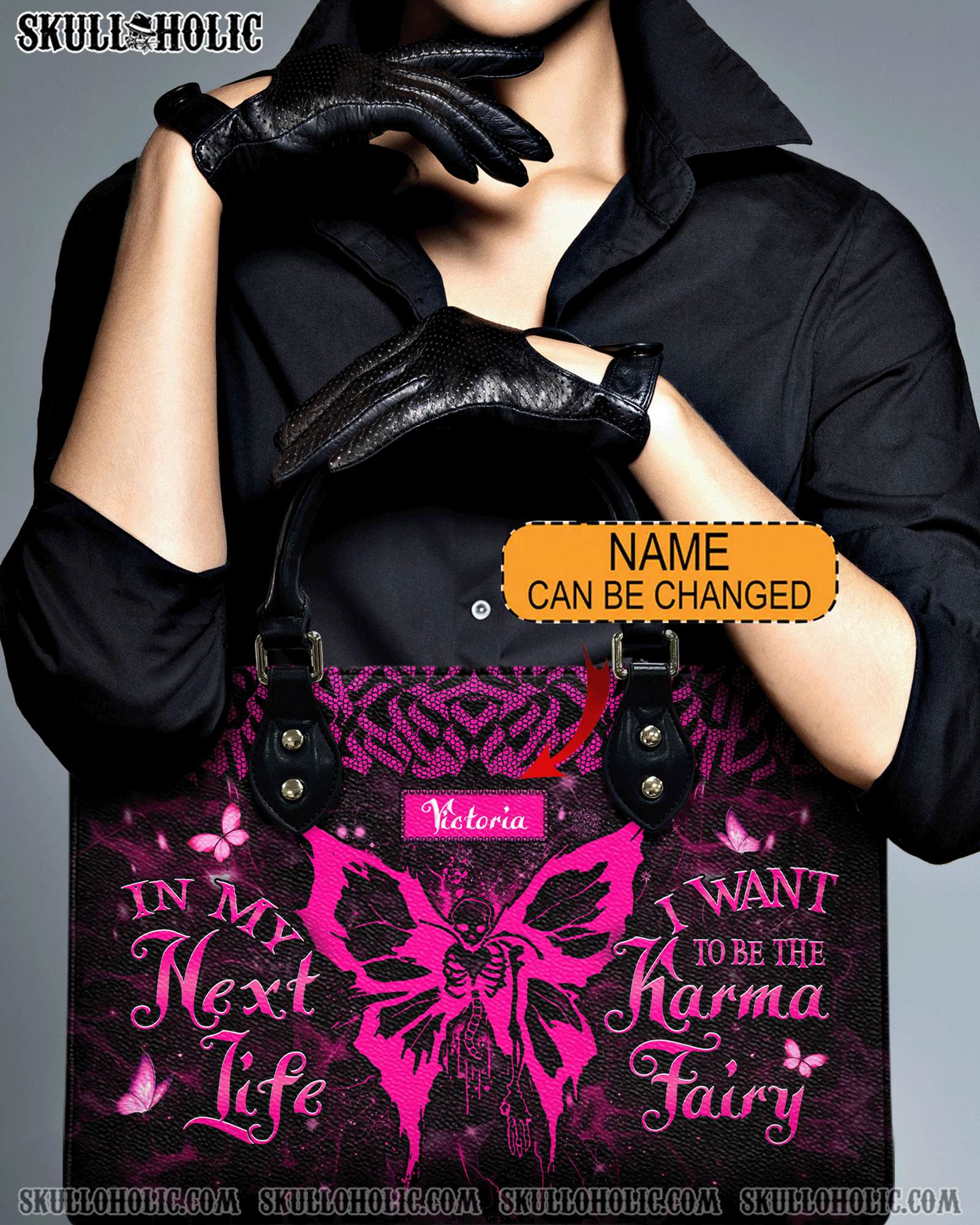 BLISSCORNERS KARMA FAIRY PINK SKULL LEATHER HANDBAG