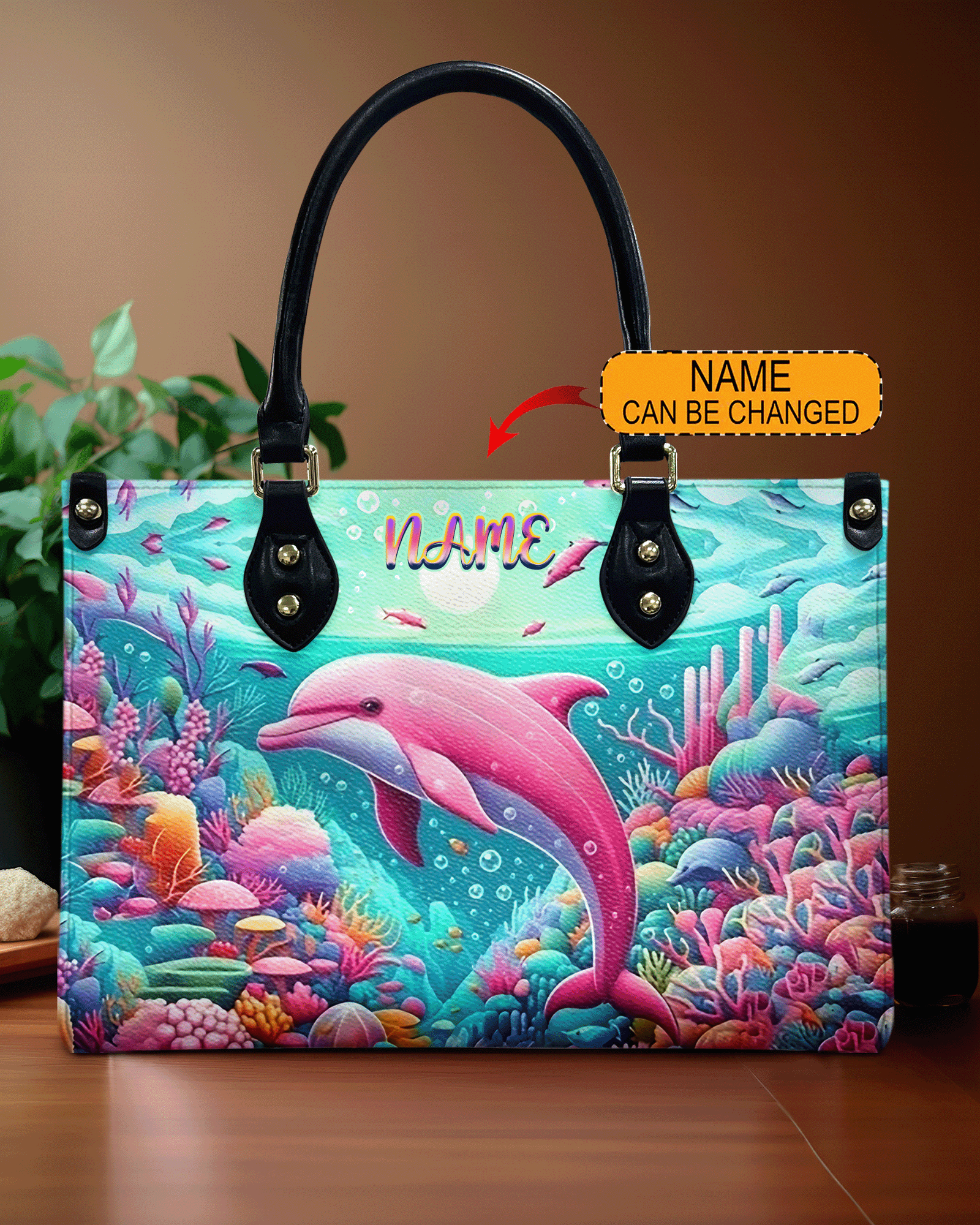 BLISSCORNERS DOLPHIN IN THE OCEAN LEATHER HANDBAG