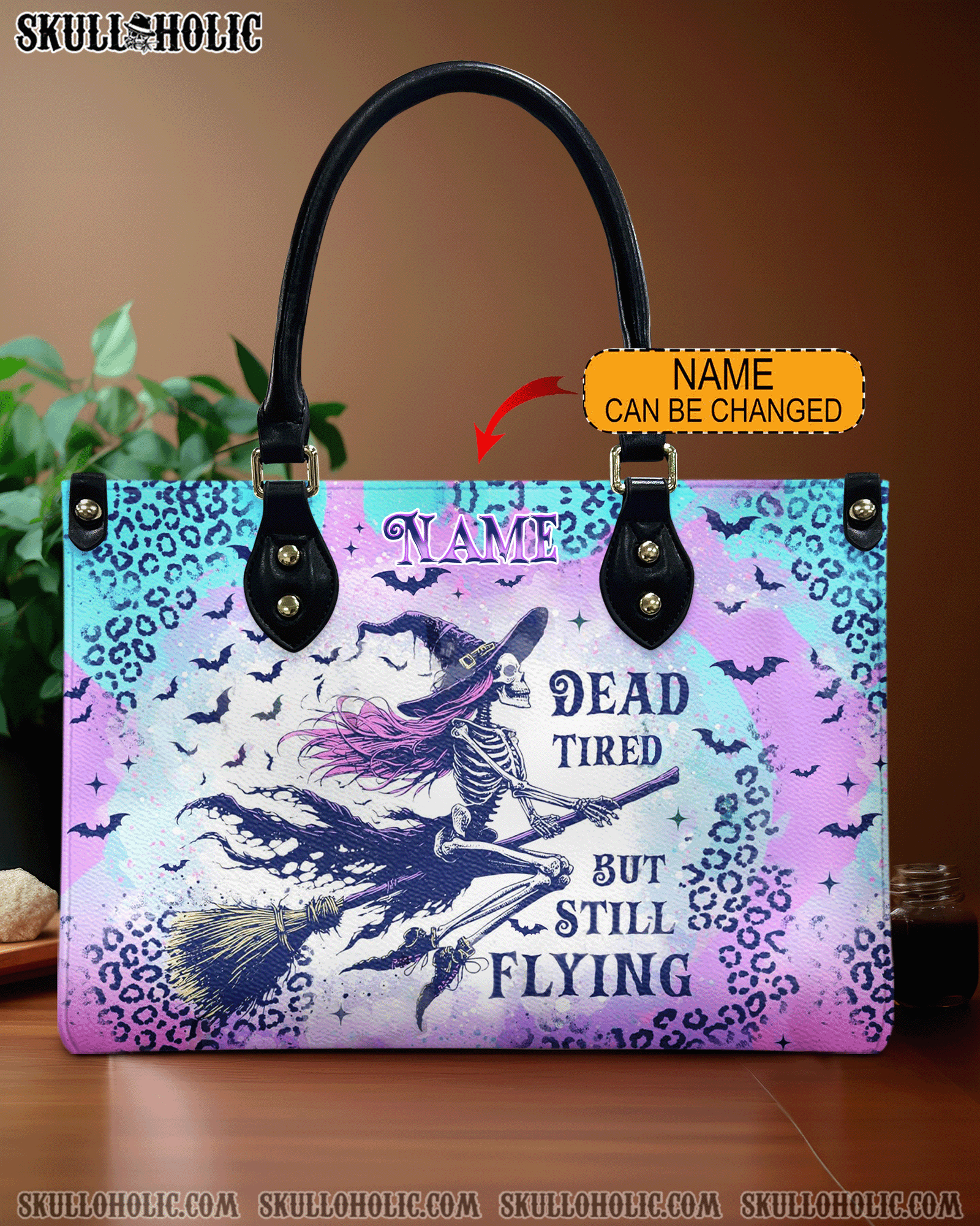 BLISSCORNERS SKELETON WITCH HALLOWEEN LEATHER HANDBAG