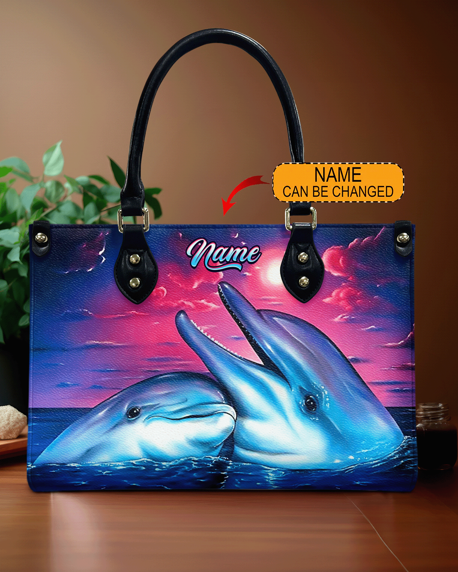 BLISSCORNERS DOLPHIN LOVE BEACH LEATHER HANDBAG