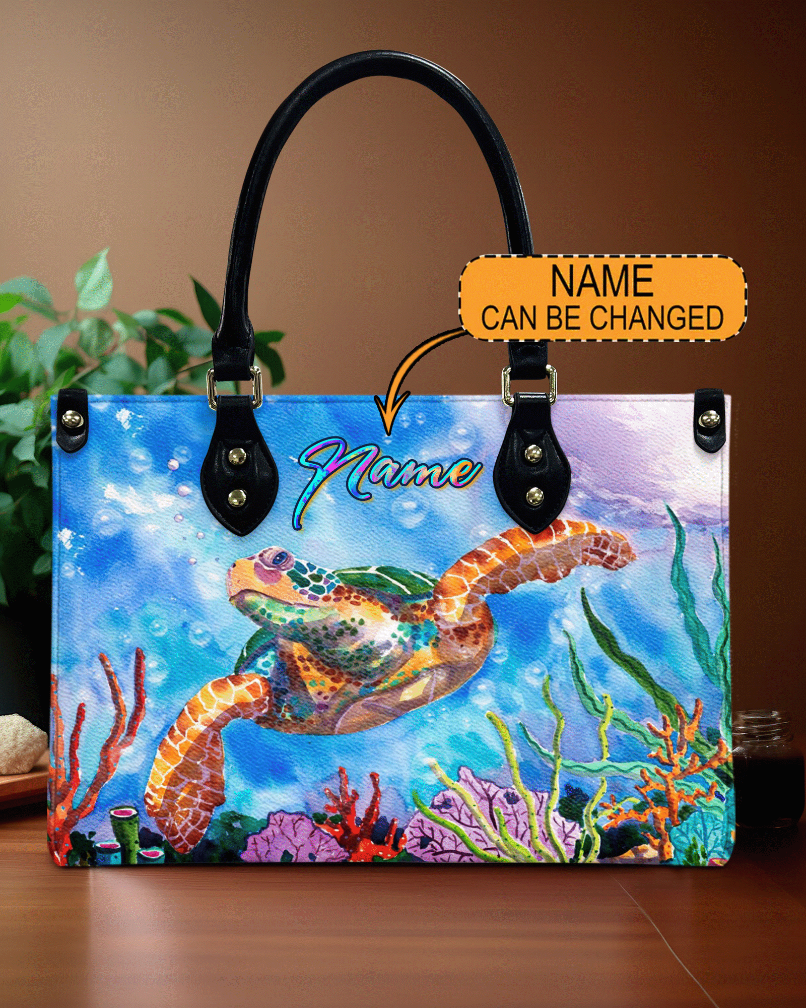 BLISSCORNERS PAINTING SEA TURTLE LEATHER HANDBAG