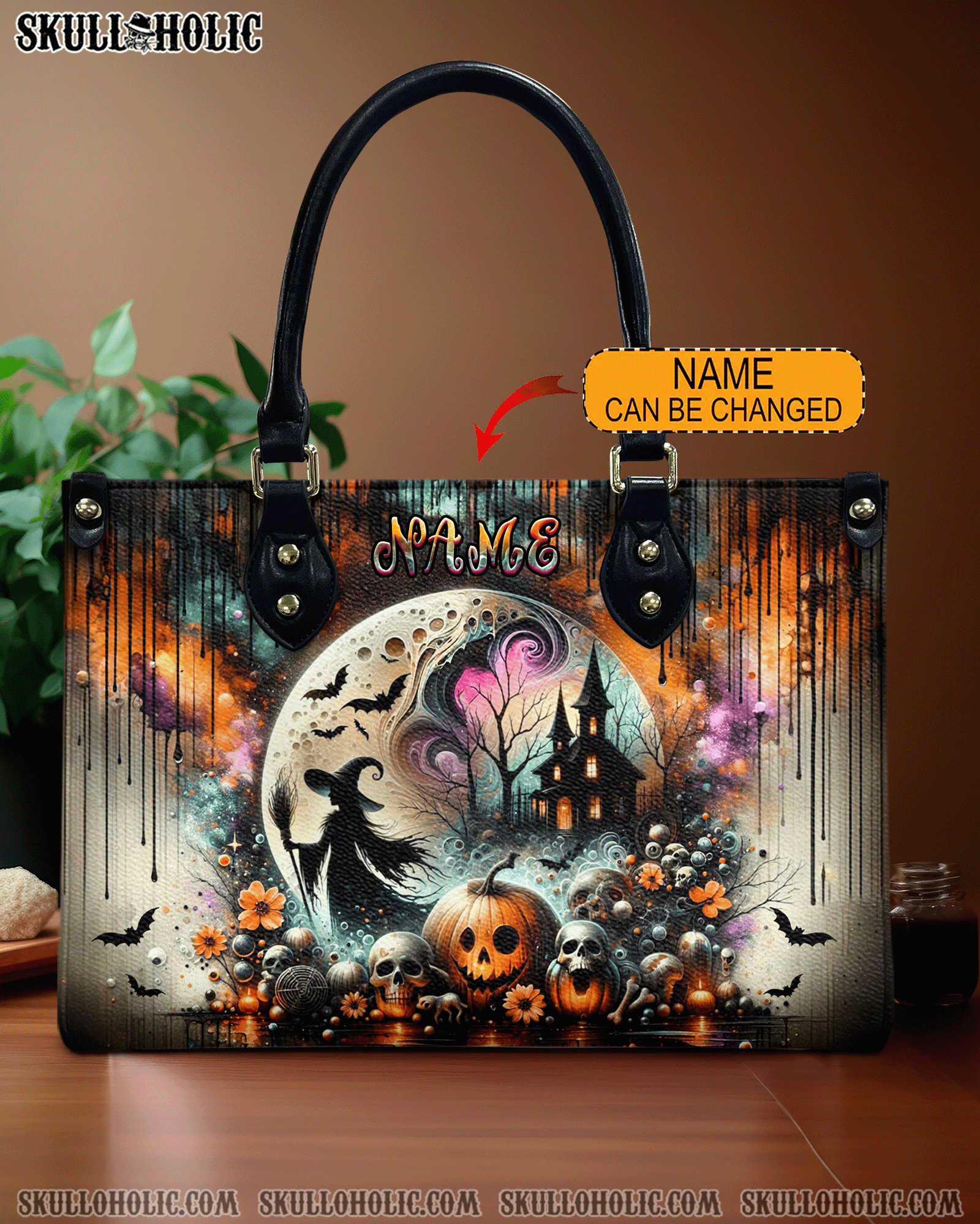 BLISSCORNERS HALLOWEEN CASTLE MOON HALLOWEEN LEATHER HANDBAG