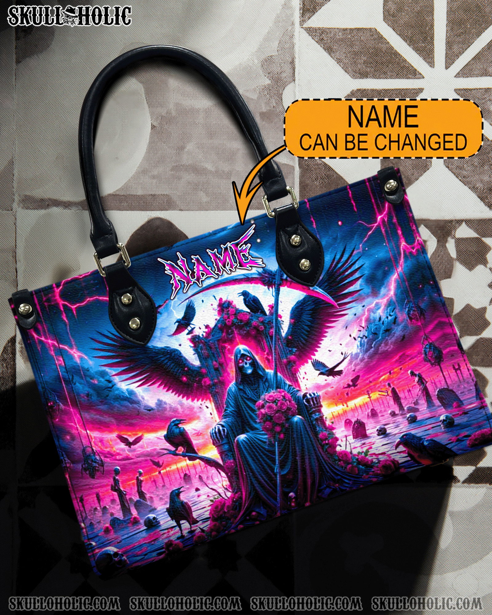 BLISSCORNERS SKULL REAPER IN HELL LEATHER HANDBAG