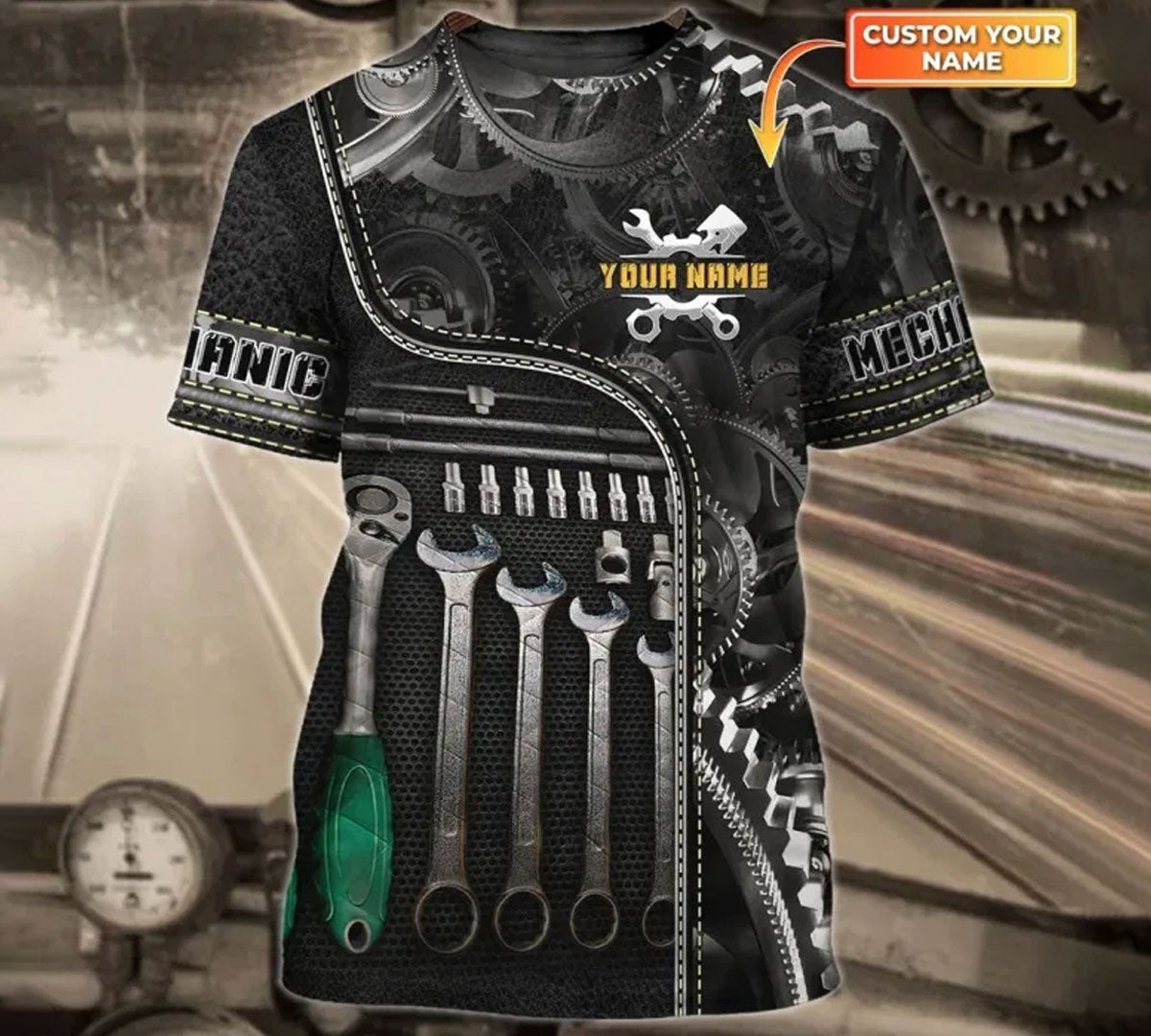 Blisscorners Personalized Name Mechanic 3D Tshirt, Mechanic Gift, Gifts for Mechanics, Mechanic T-Shirt, Car Mechanic