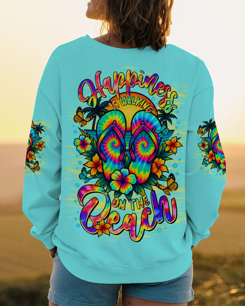 BLISSCORNERS HAPPINESS IS WALKING ON THE BEACH FLIP FLOPS ALL OVER PRINT