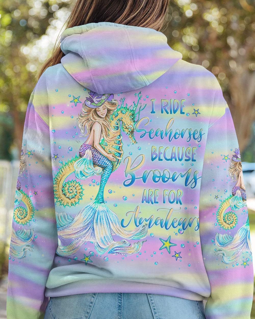 BLISSCORNERS I RIDE SEAHORSES WITCH MERMAID HALLOWEEN ALL OVER PRINT