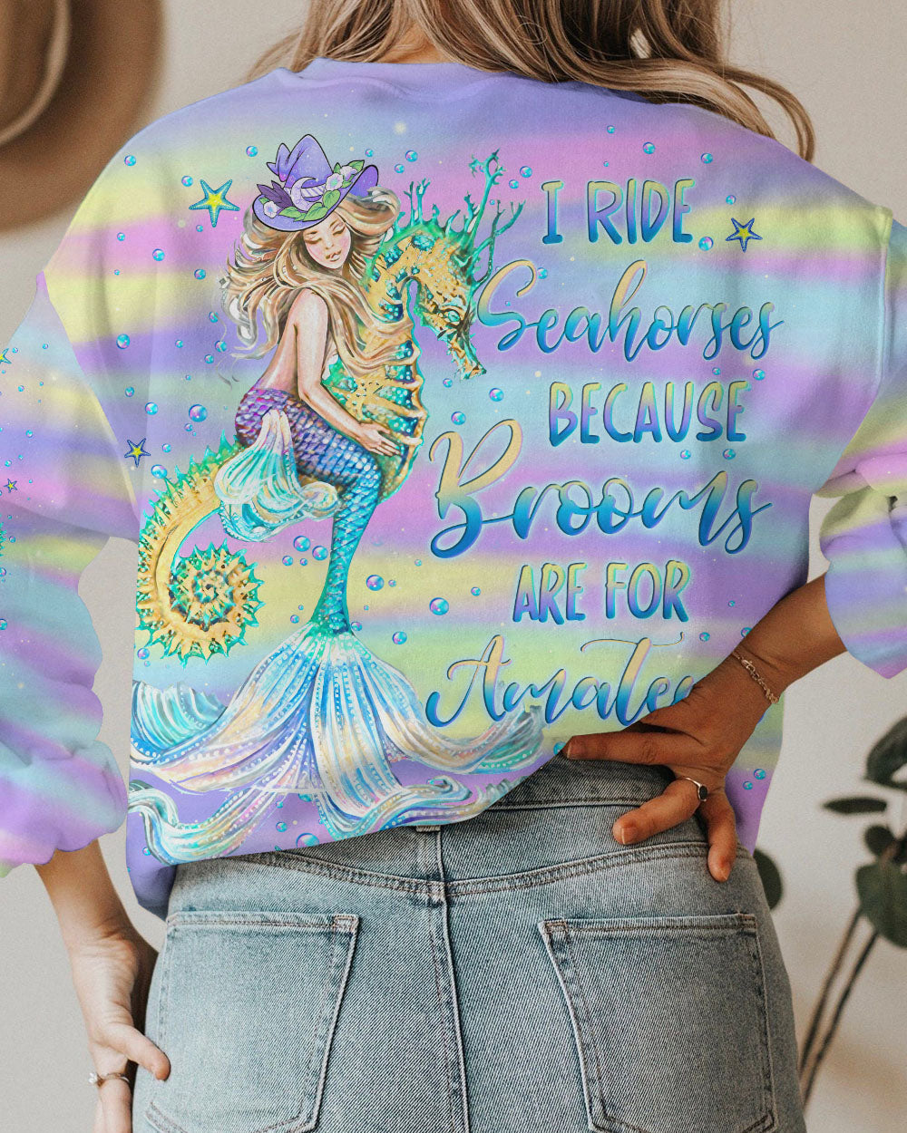 BLISSCORNERS I RIDE SEAHORSES WITCH MERMAID HALLOWEEN ALL OVER PRINT