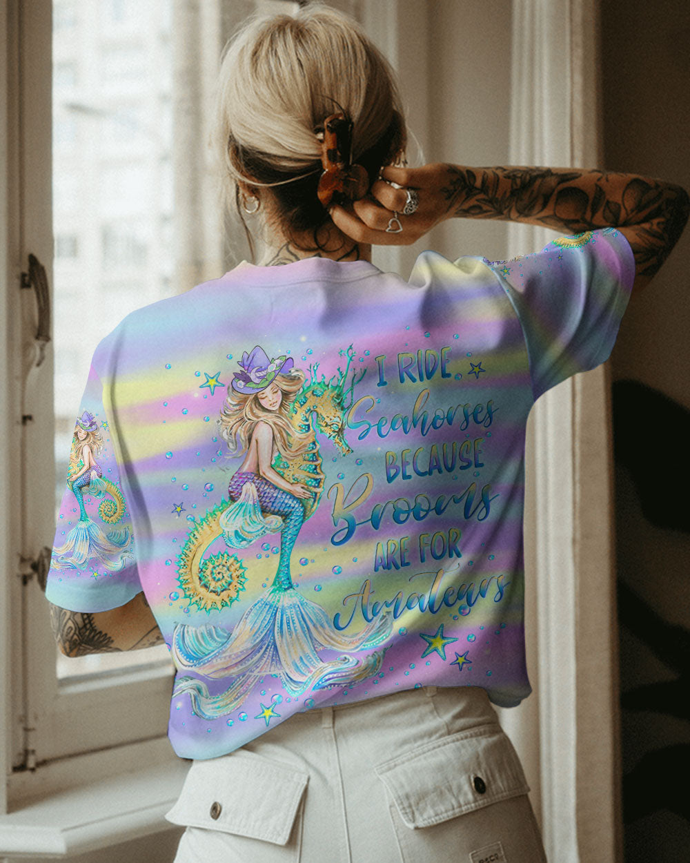 BLISSCORNERS I RIDE SEAHORSES WITCH MERMAID HALLOWEEN ALL OVER PRINT