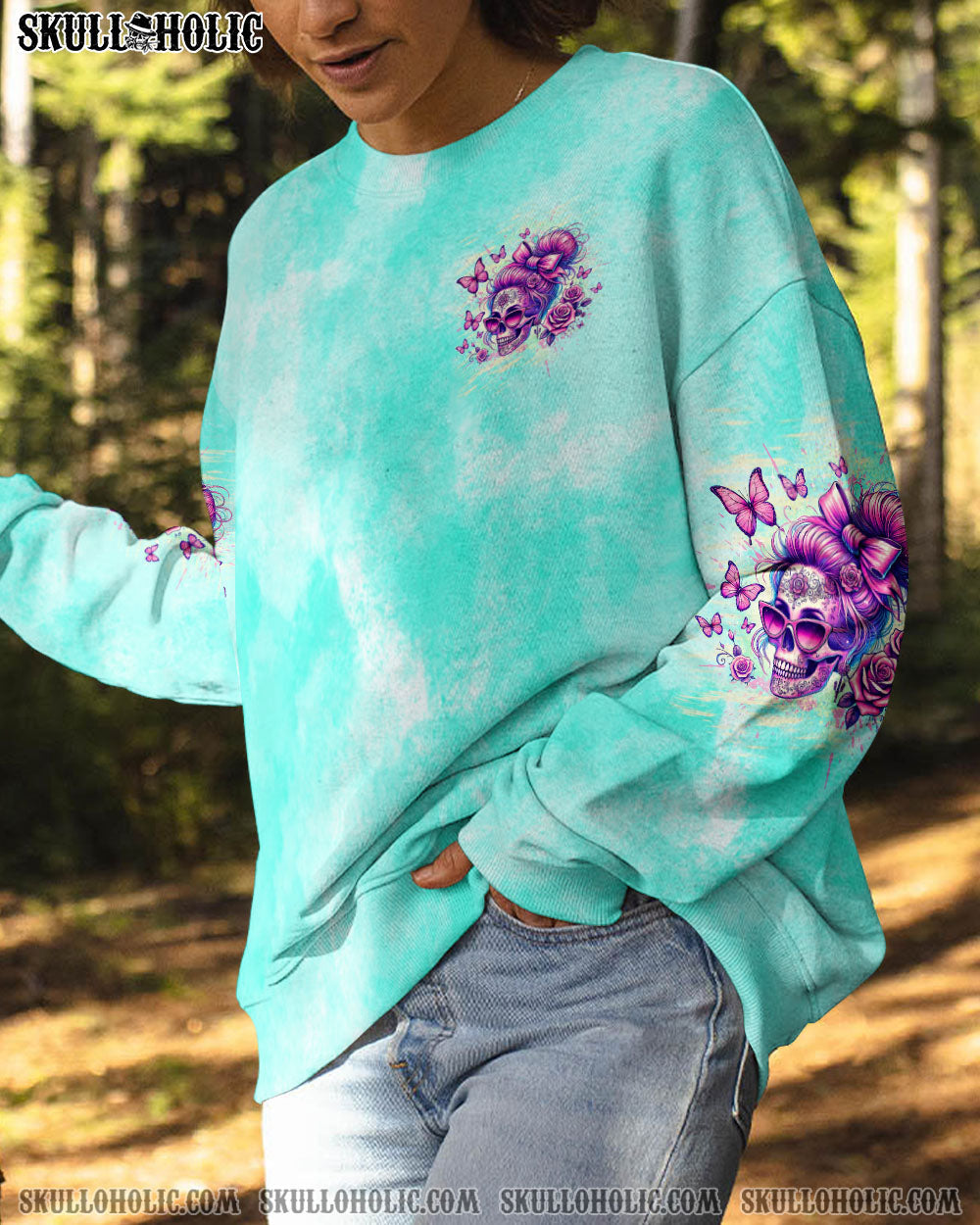 BLISSCORNERS SHE IS SUNSHINE MESSY BUN SKULL ALL OVER PRINT