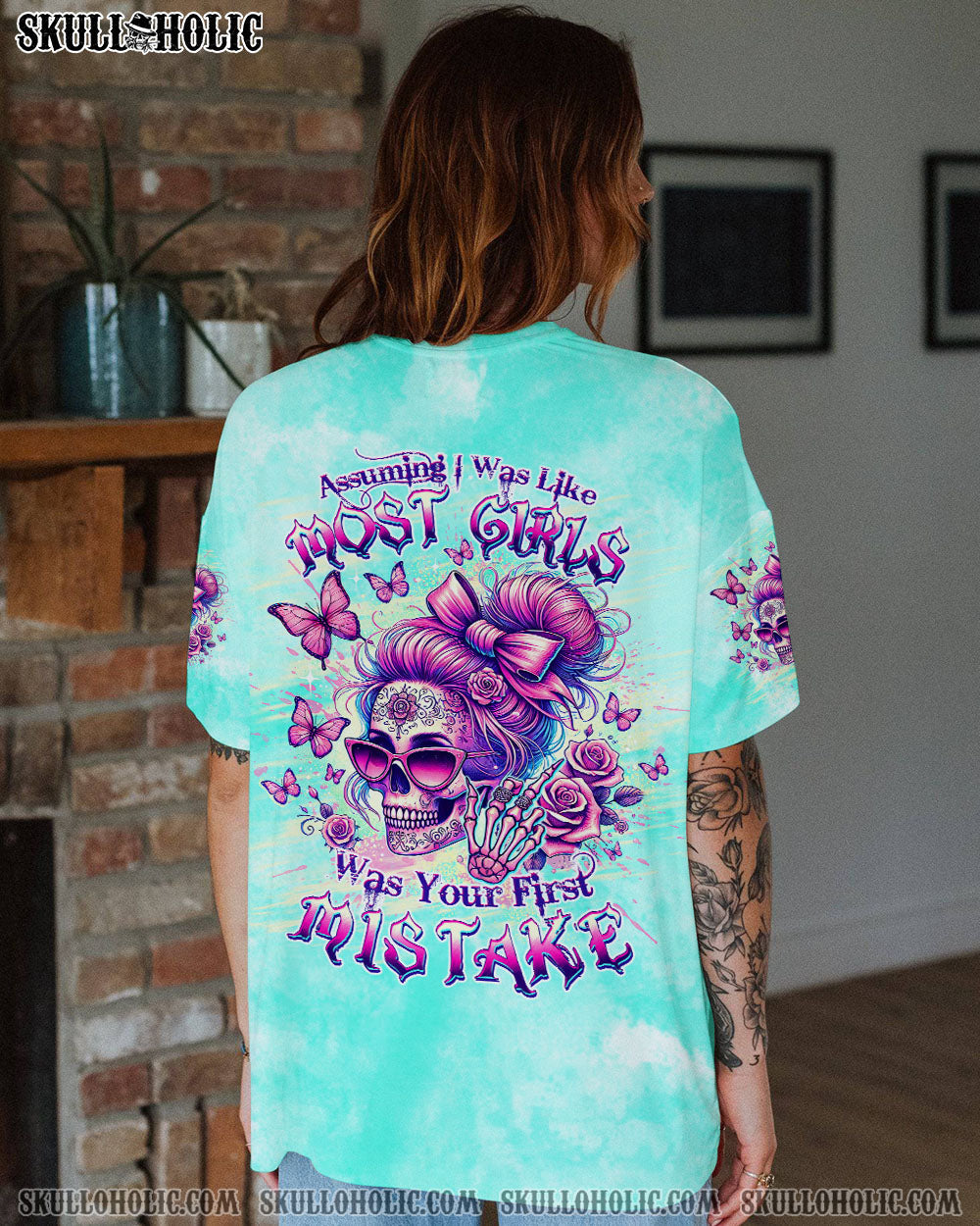 BLISSCORNERS SHE IS SUNSHINE MESSY BUN SKULL ALL OVER PRINT