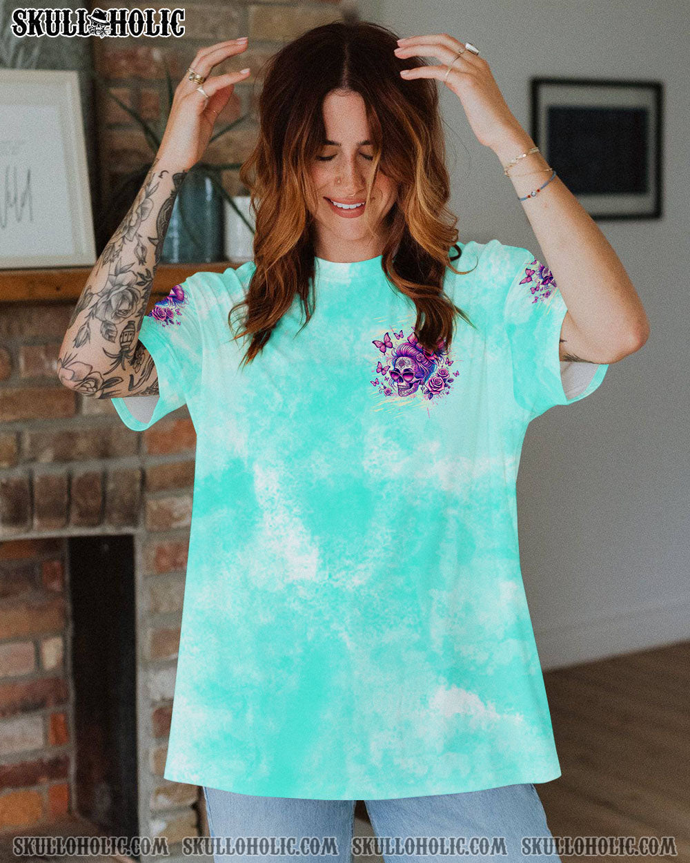 BLISSCORNERS SHE IS SUNSHINE MESSY BUN SKULL ALL OVER PRINT