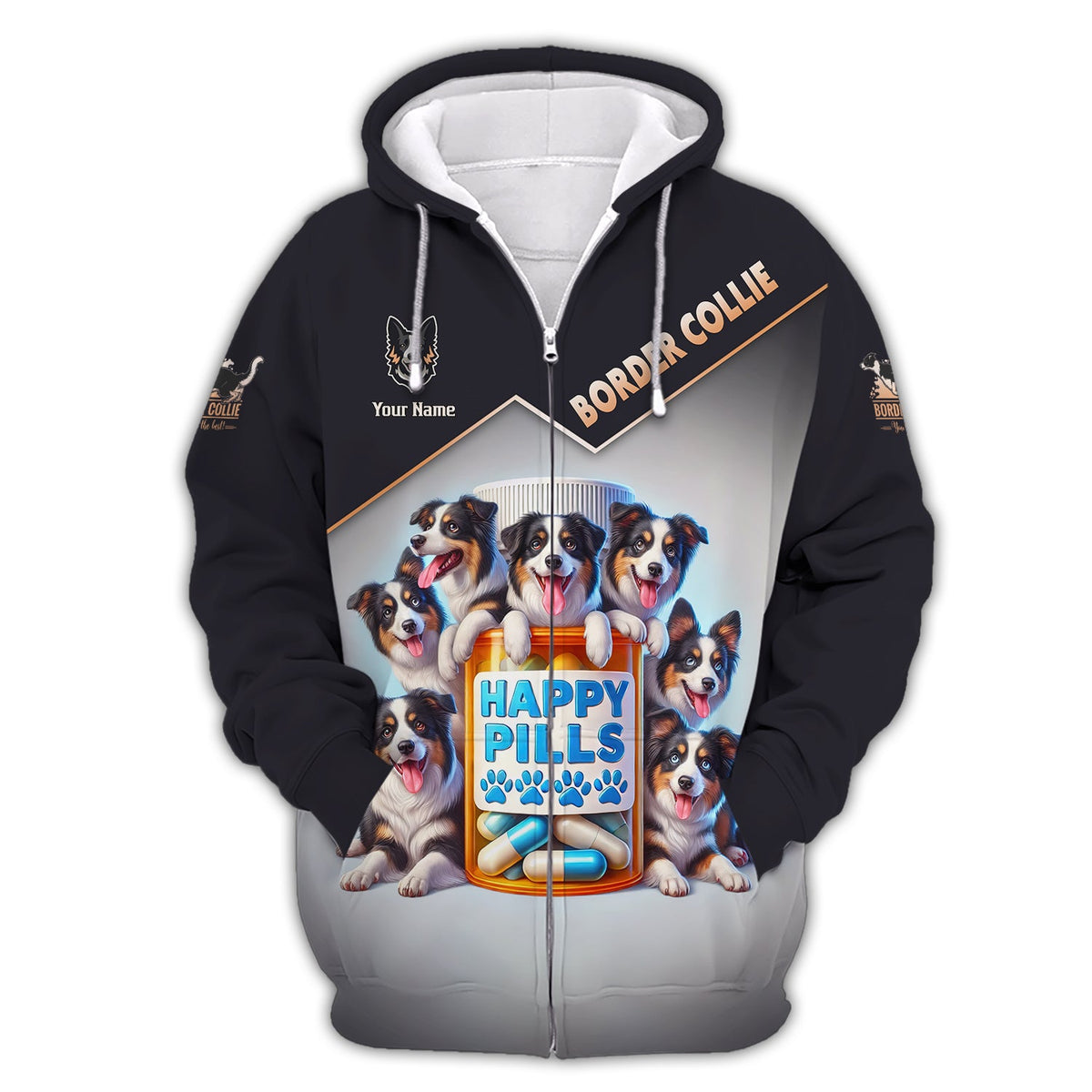 Blisscorners Border Collie Custom Name 3D Shirt Happy Pills Border Collie Gift For Dog Lovers