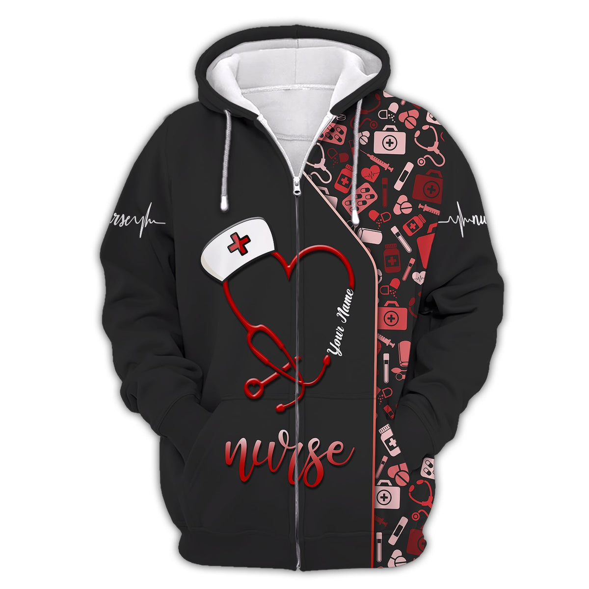 Blisscorners 3D Full Print Stethoscope Heart T-Shirts Personalized Name Gift For Nurse Lovers