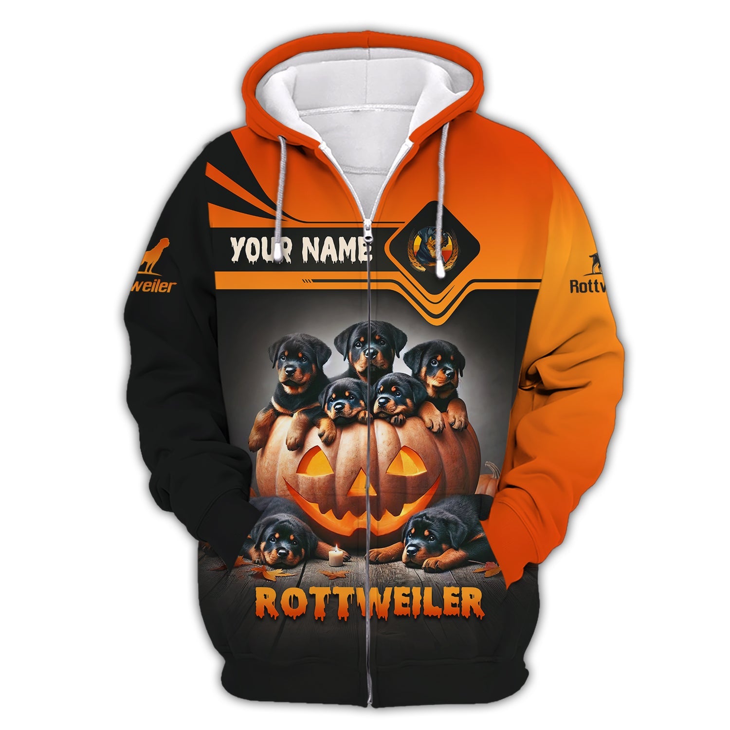 Blisscorners Happy Halloween Custom Name 3D T-Shirts Rottweilers With Pumpkin Halloween Shirt