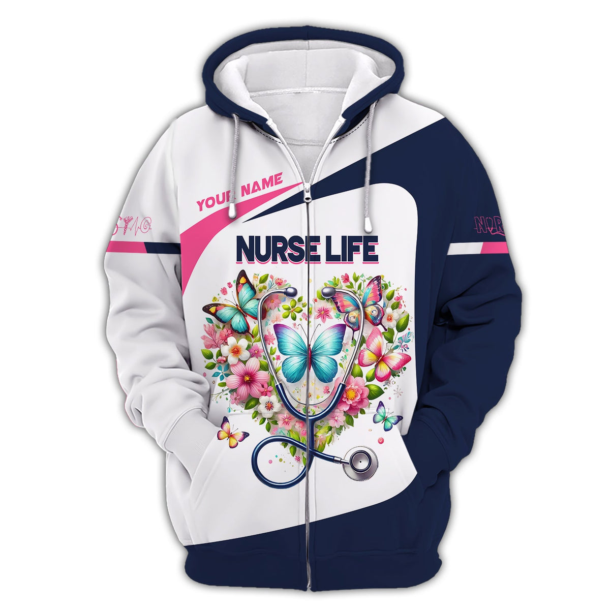 Blisscorners 3D Full Print Stethoscope With Flower Heart T-Shirts Personalized Name Gift For Nurse Lovers