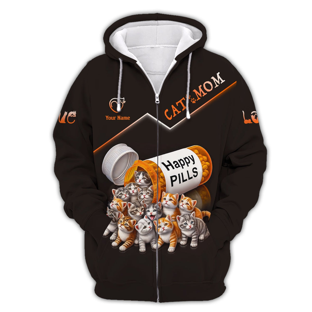 Blisscorners Cat Mom Custom Name Happy Pills 3D T-Shirts Gift For Cat Lovers