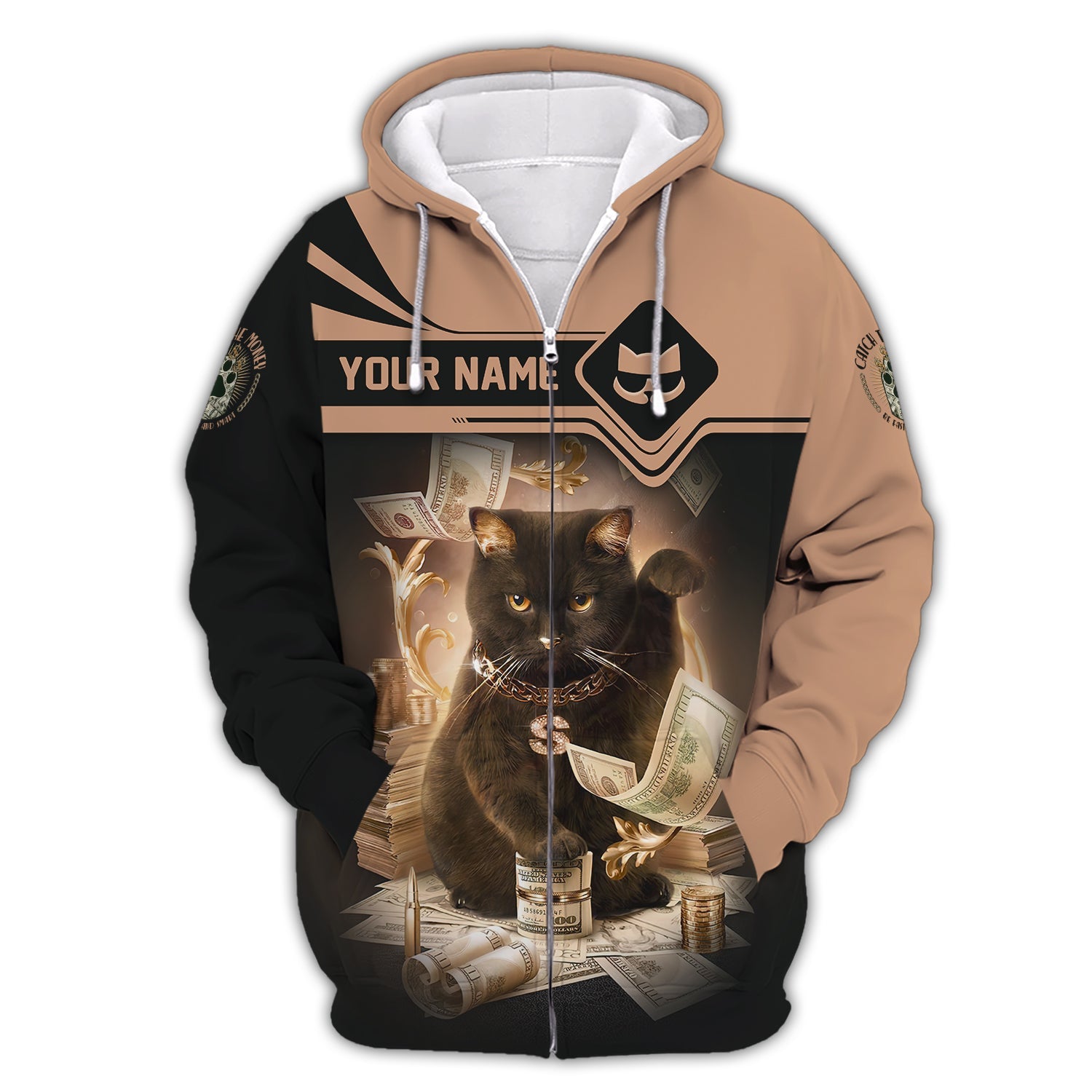 Blisscorners Lucky Black Cat Money Dollar Custom Name 3D Shirt Gift For Cat Lovers