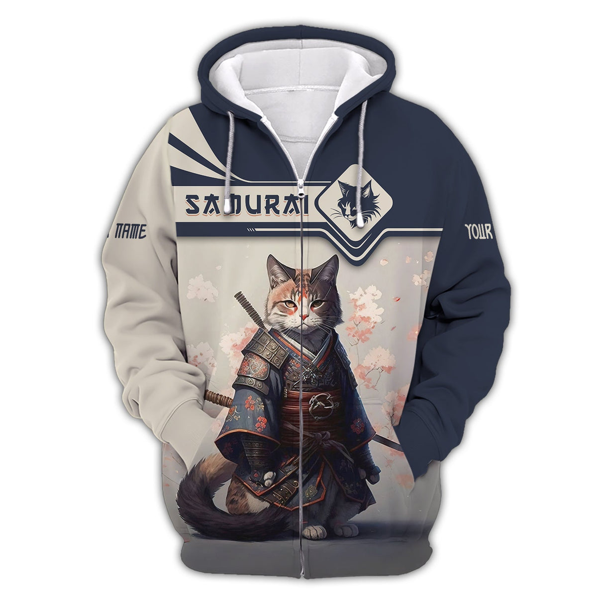 Blisscorners Cat Samurai Custom T- Shirts Cat Samurai With Cherry Blossom 3D Shirt Gift For Samurai Lover