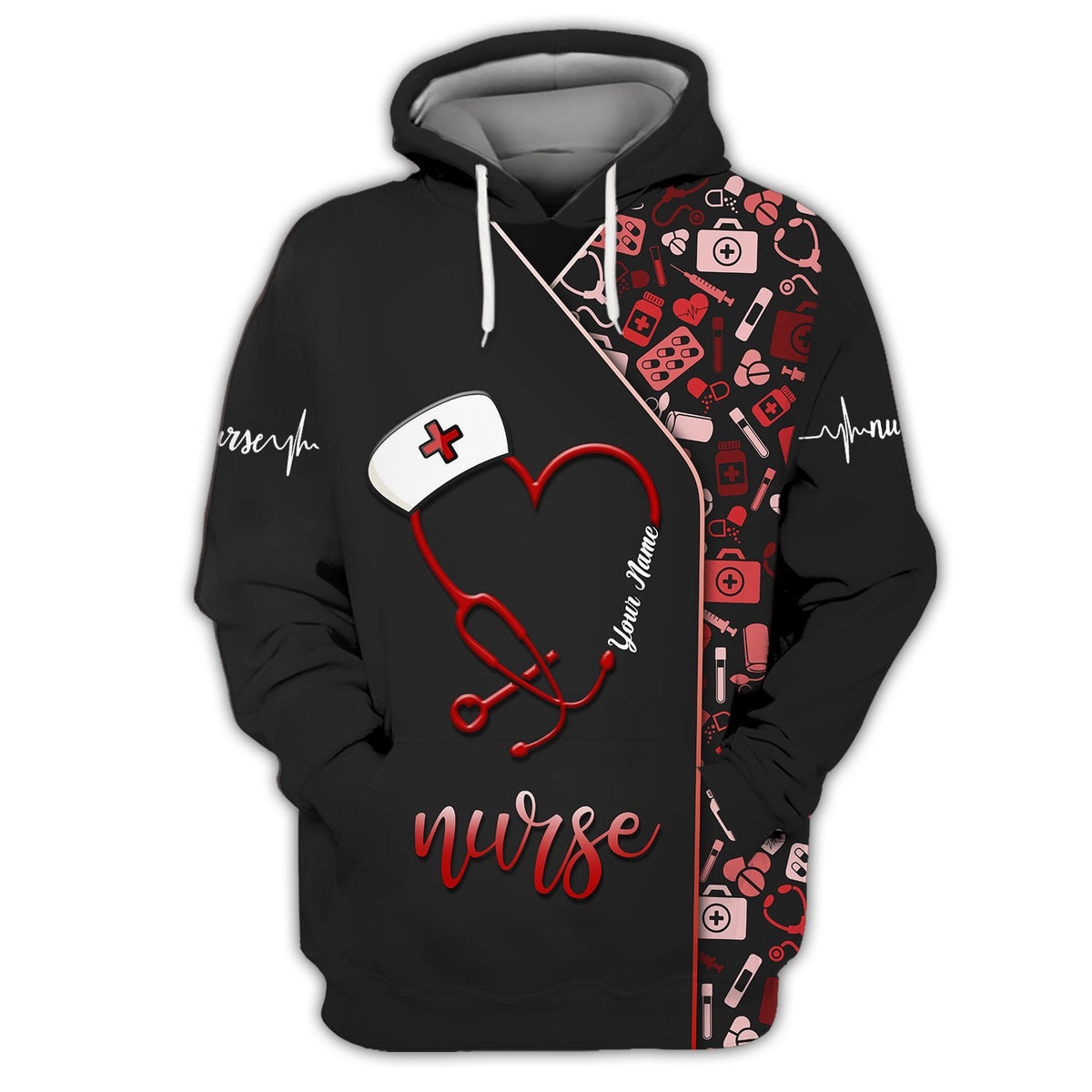 Blisscorners 3D Full Print Stethoscope Heart T-Shirts Personalized Name Gift For Nurse Lovers