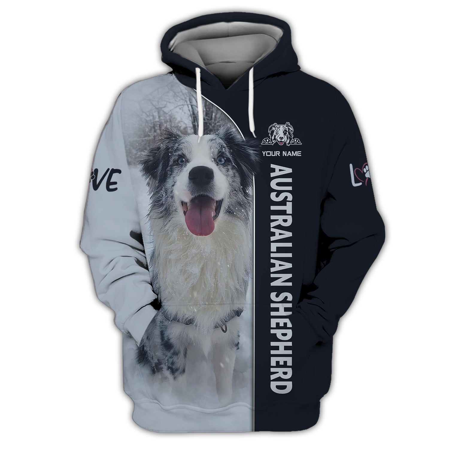 Blisscorners Australian Shepherd Custom Name 3D Zipper Hoodie Gift For Dog Lovers