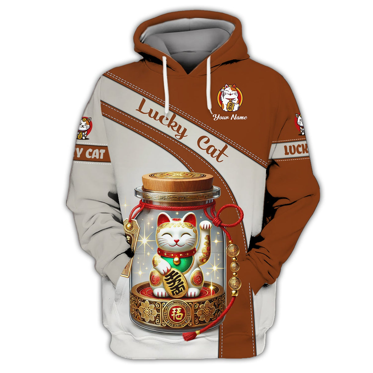 Blisscorners 3D Full Print Lucky Cat T-Shirt Personalized Name Gift For Cat Lovers